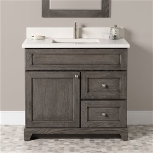Meuble-lavabo simple Richmond de St. Lawrence Cabinets brun-gris de 36 po avec comptoir en quartz blanc de Douvres