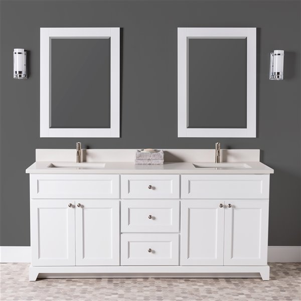 White Double Sink Bathroom Vanity, 72 Inch Double Sink Vanity Top Quartz Countertop