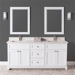 St. Lawrence Cabinets London 72-in White Double Sink Bathroom Vanity with Dover White Quartz Top