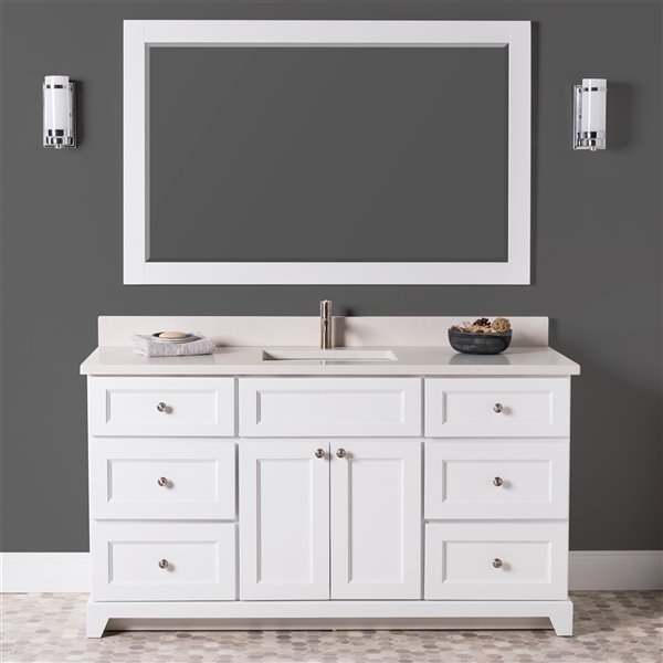 St. Lawrence Cabinets London 60-in White Single Sink Bathroom Vanity ...