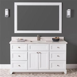 St. Lawrence Cabinets London 60-in White Single Sink Bathroom Vanity with Dover White Quartz Top