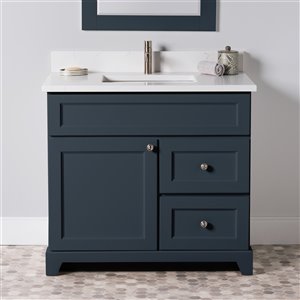 Meuble-lavabo simple London de St. Lawrence Cabinets, comptoir en quartz Carrera, 36 po, gris-bleu