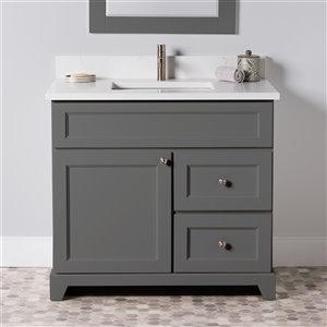 Meuble-lavabo simple London de St. Lawrence Cabinets, comptoir en quartz Carrera, 36 po, gris graphite