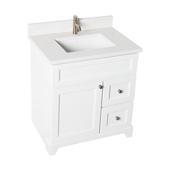 White Single Sink Bathroom Vanity With, 30 Inch White Bathroom Vanity With Quartz Top
