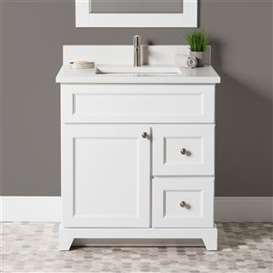 Meuble-lavabo simple London de St. Lawrence Cabinets, comptoir en quartz Carrera, 30 po, blanc