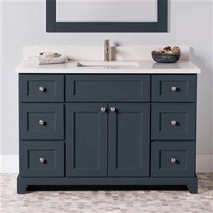 Meuble-lavabo simple London de St. Lawrence Cabinets, comptoir en quartz Douvres blanc, 48 po, gris-bleu