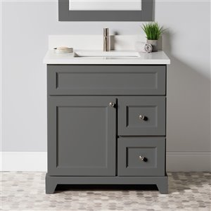 Meuble-lavabo simple London de St. Lawrence Cabinets, comptoir en quartz Carrera, 30 po, gris graphite