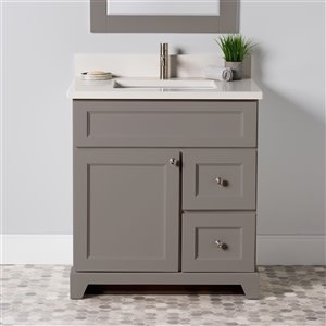 Meuble-lavabo simple London de St. Lawrence Cabinets, comptoir en quartz Douvres blanc, 30 po, gris titane