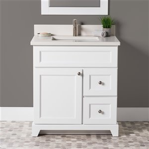 Meuble-lavabo simple London de St. Lawrence Cabinets, comptoir en quartz Douvres blanc, 30 po, blanc