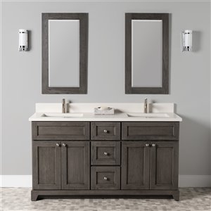 St. Lawrence Cabinets Richmond 60-in Grey-Brown Double Sink Bathroom Vanity with Dover White Quartz Top