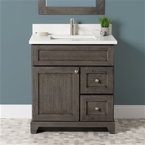 Meuble-lavabo simple Richmond de St. Lawrence Cabinets brun-gris de 30 po avec comptoir en quartz de Carrare blanc
