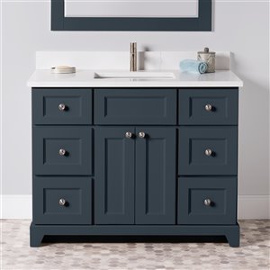 St. Lawrence Cabinets London 42-in Blue-Grey Single Sink Bathroom Vanity with White Carrera Quartz Top