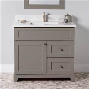 Meuble-lavabo simple London de St. Lawrence Cabinets, comptoir en quartz Carrera, 36 po, gris titane