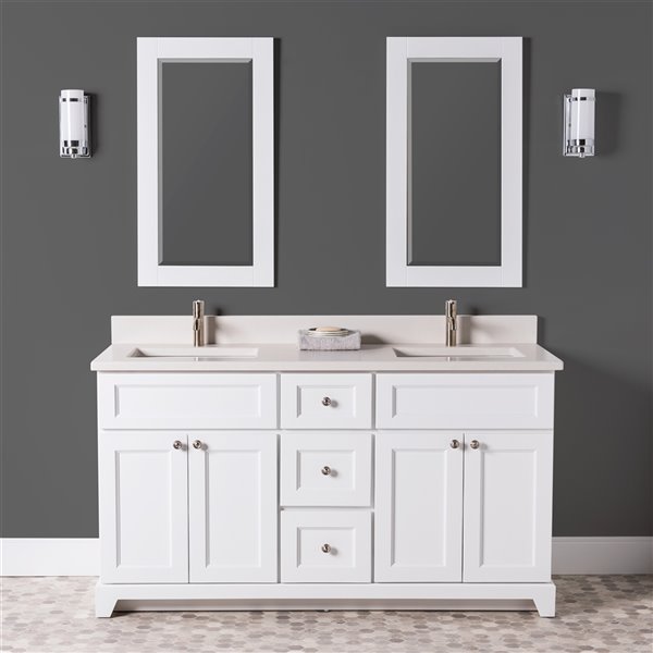 St. Lawrence London 60in White Double Sink Bathroom Vanity