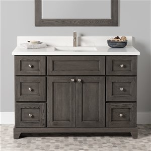 St. Lawrence Cabinets Richmond 48-in Grey-Brown Single Sink Bathroom Vanity with White Carrera Quartz Top