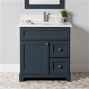 Meuble-lavabo simple London de St. Lawrence Cabinets, comptoir en quartz Carrera, 30 po, gris-bleu