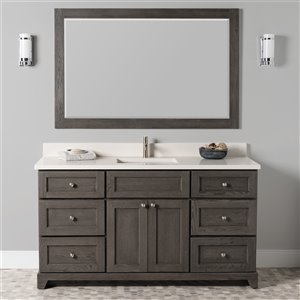 St. Lawrence Cabinets Richmond 60-in Grey-Brown Single Sink Bathroom Vanity with Dover White Quartz Top