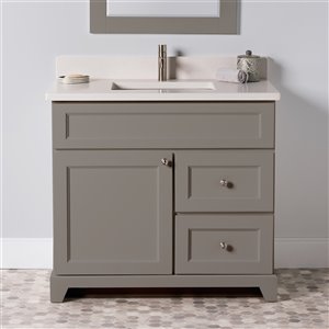 Meuble-lavabo simple London de St. Lawrence Cabinets, comptoir en quartz Douvres blanc, 36 po, gris titane