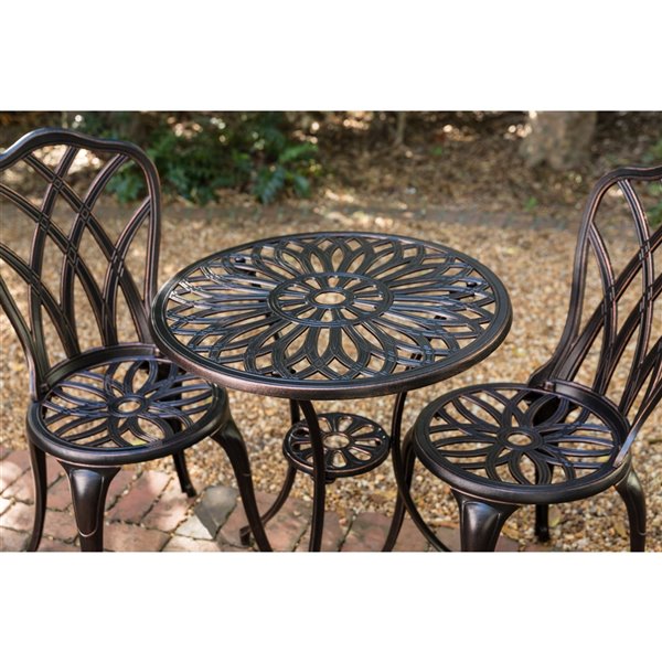Patioflare Diane Cast Aluminum Bistro, Antique Metal Patio Table And Chairs