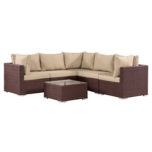 Ensemble de sofas Napier de Patioflare en osier, brun avec coussins beiges