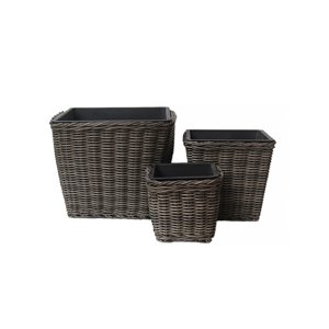 Grapevine Square Resin Wicker Planters - Neutral Grey - Set of 3