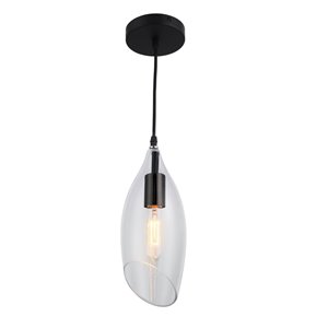 Dainolite Abba Pendant Light - 1-Light - 5-in x 12-in - Black/Glass