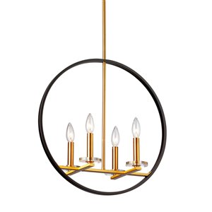 Dainolite Fiorella Chandelier - 4-Light - 19.75-in - Vintage Bronze/Matte Black