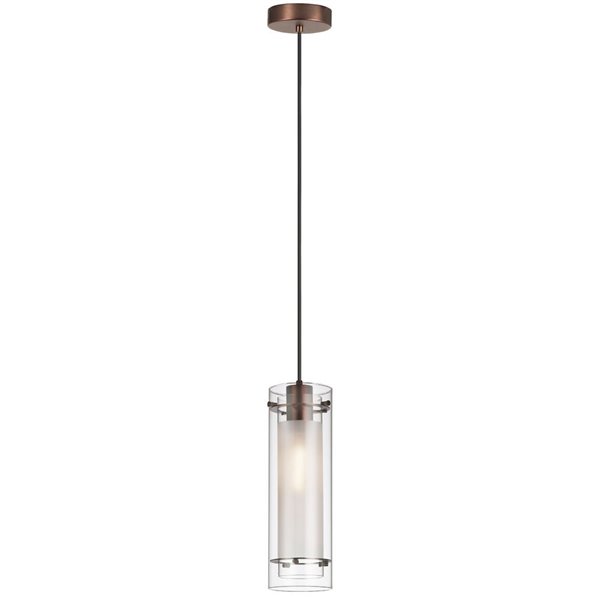 Dainolite Signature Pendant Light - 1-Light - 5-in x 15-in - Oil Brushed Bronze/Glass