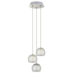 Luminaire suspendu Ascolese de EGLO DEL à 3 lumières, fini nickel mat avec verre blanc et ambre