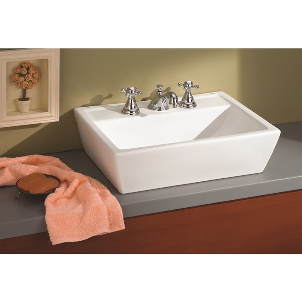 Sentire Vessel Sink - Rectangular - 16-in x 21.25-in - Fire Clay - White