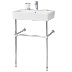 Nuo Console Sink - Square - 17.38-in x 23.63-in - Fire Clay - White/Chrome