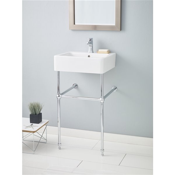 Nuovella Cheviot 38.75-in x 19.75-in White Fireclay Floor Mount Console Sink