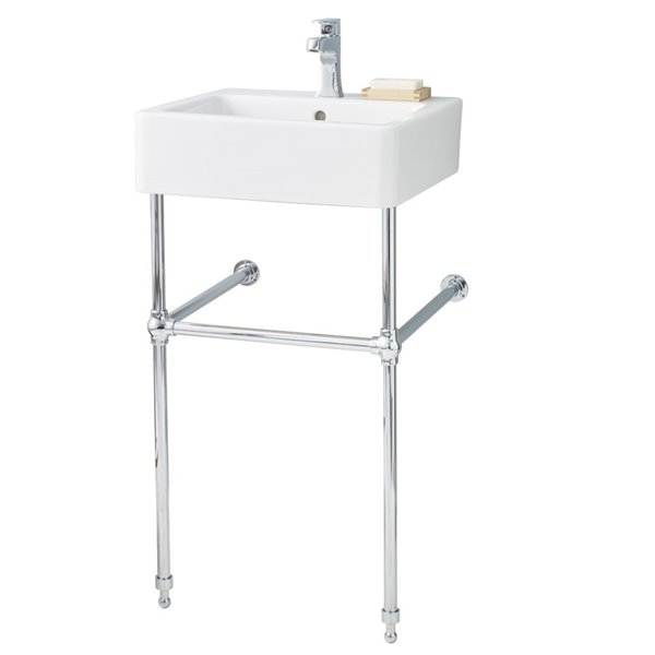 Nuovella Cheviot 38.75-in x 19.75-in White Fireclay Floor Mount Console Sink