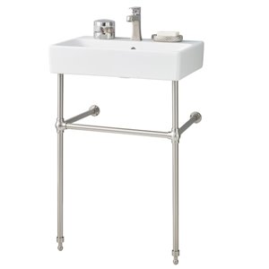 Nuo Console Sink - 17.38-in x 23.63-in - Fire Clay - White/Brushed Nickel