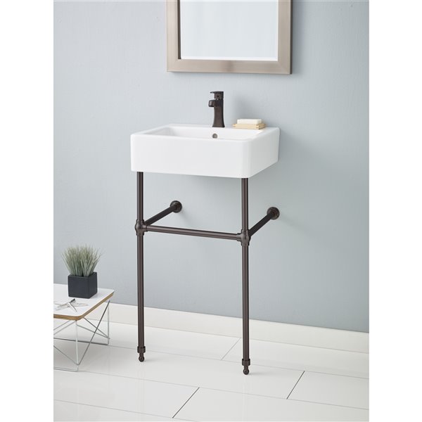 Nuovella Cheviot 38.75-in x 19.75-in White Fireclay Single Console Sink with Antique Bronze Hardware