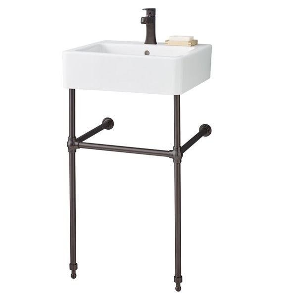 Nuovella Cheviot 38.75-in x 19.75-in White Fireclay Single Console Sink with Antique Bronze Hardware