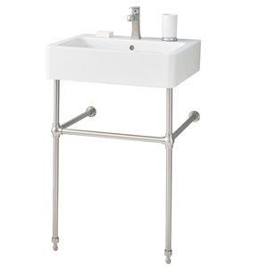 Nuovella Console Sink - 19.69-in x 23.63-in - Fire Clay - White/Brushed Nickel