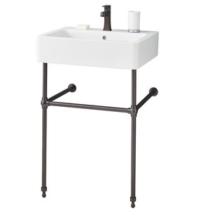 Nuovella Console Sink - 19.69-in x 23.63-in - Fire Clay - White/Antique Bronze