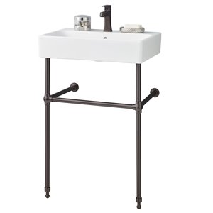 Nuo Console Sink - 17.38-in x 23.63-in - Fire Clay - White/Antique Bronze
