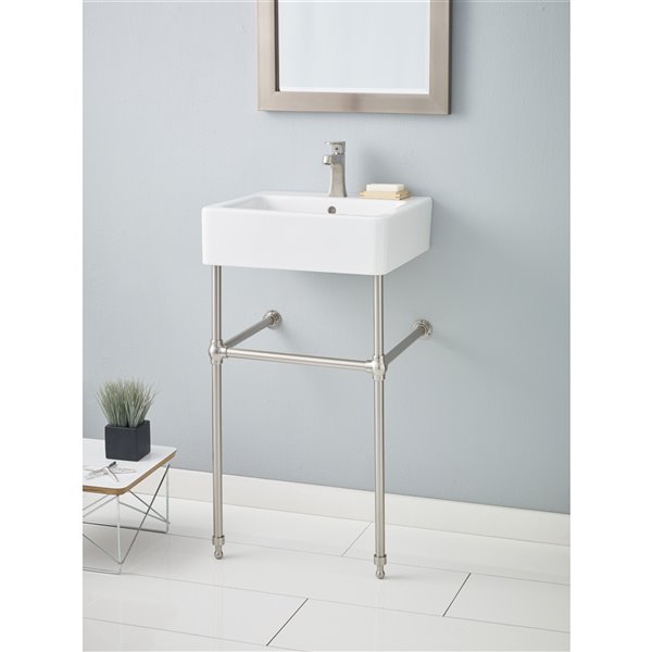 Nuovella Cheviot 38.75-in x 19.75-in White Fireclay Single Console Sink with Brushed Nickel Hardware