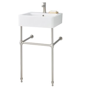 Nuovella Cheviot 38.75-in x 19.75-in White Fireclay Single Console Sink with Brushed Nickel Hardware