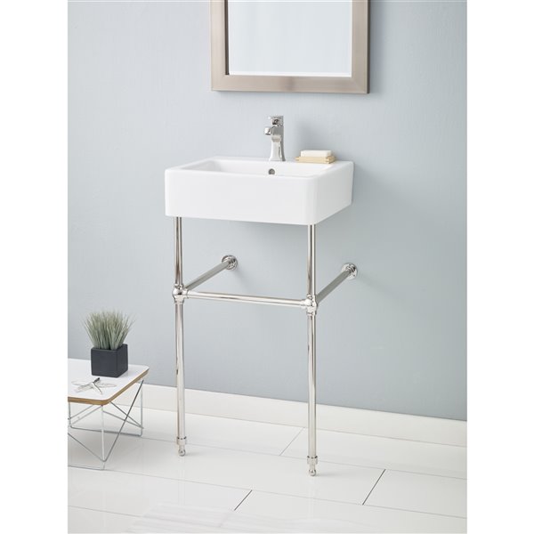 Nuovella Cheviot 38.75-in x 19.75-in White Fireclay Single Console Sink with Chrome Hardware