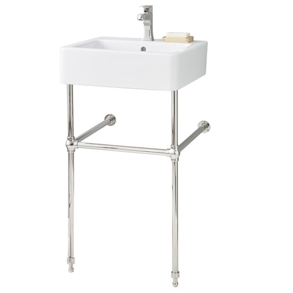 Nuovella Cheviot 38.75-in x 19.75-in White Fireclay Single Console Sink with Chrome Hardware