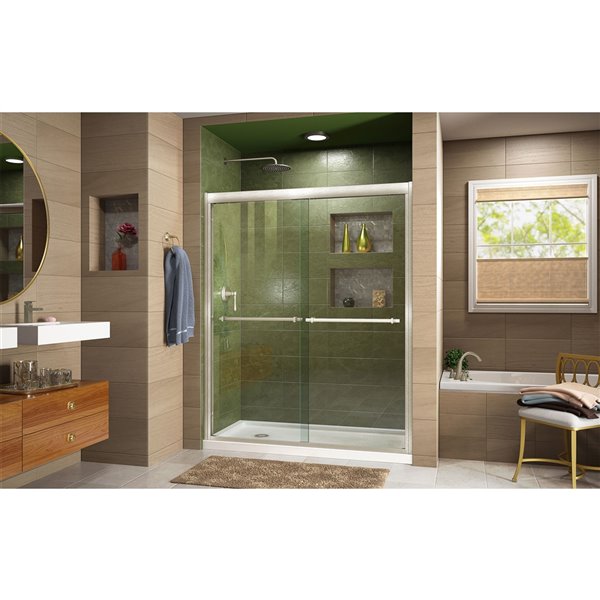 DreamLine Duet Sliding Shower Door/Base - 34-in x 60-in - Nickel