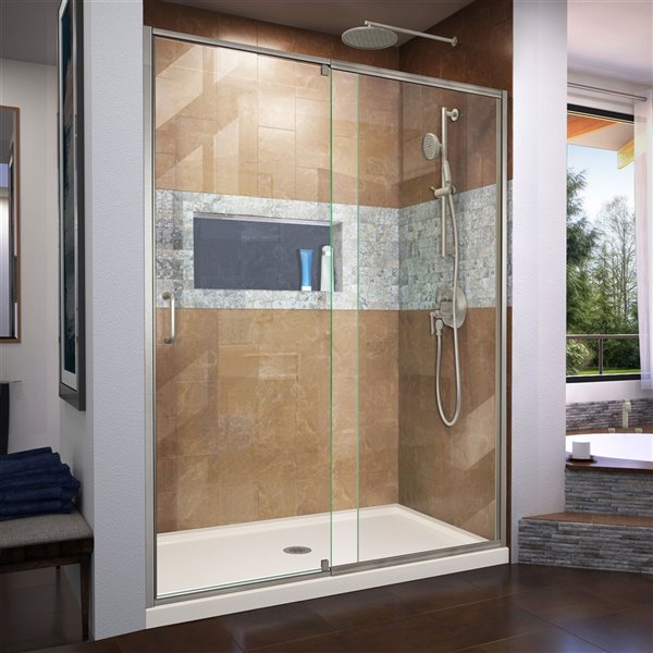 DreamLine Flex Framed Shower Door/Base - 34-in x 60-in - Nickel