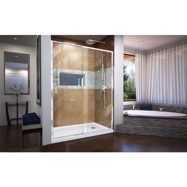 DreamLine Flex Shower Door and Base Kit - 34-in x 60-in - Chrome