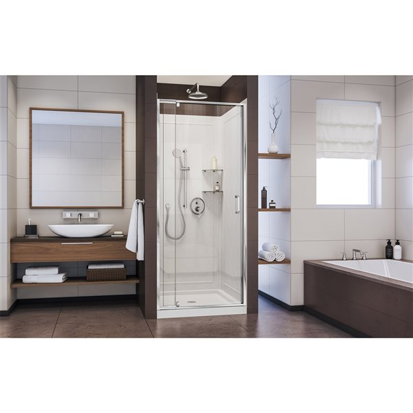 DreamLine Flex Shower Door and Base Kit - 36-in - Chrome