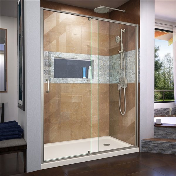 DreamLine Flex Modern Shower Door/Base - 30-in x 60-in - Nickel