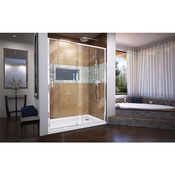 DreamLine Flex Shower Door/Base Kit - 36-in x 60-in - Chrome