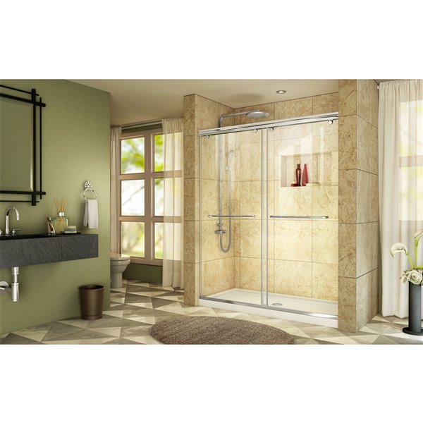 Porte douche et base de DreamLine Charisma, 60 po, chrome/blanc